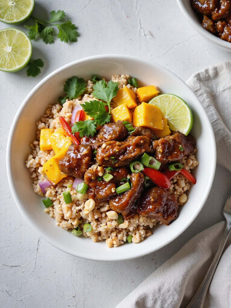 sweet chili mango beef bowl