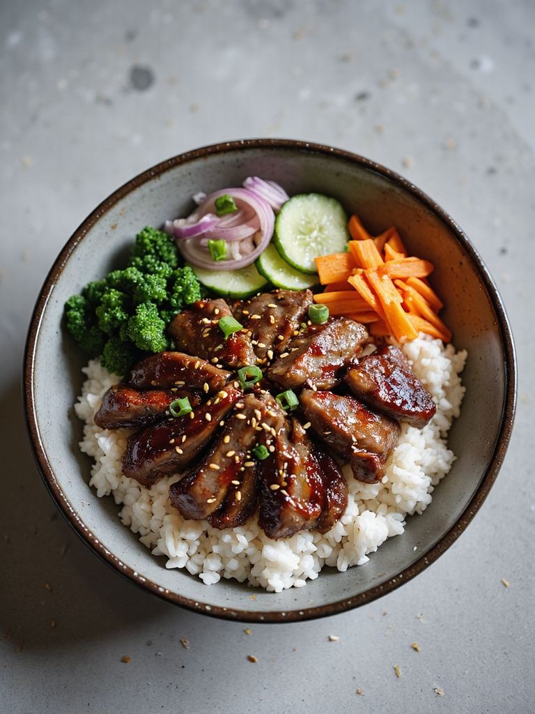 sweet savory caramelized beef bowl