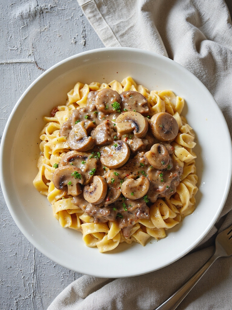 tender beef creamy mushroom sauce