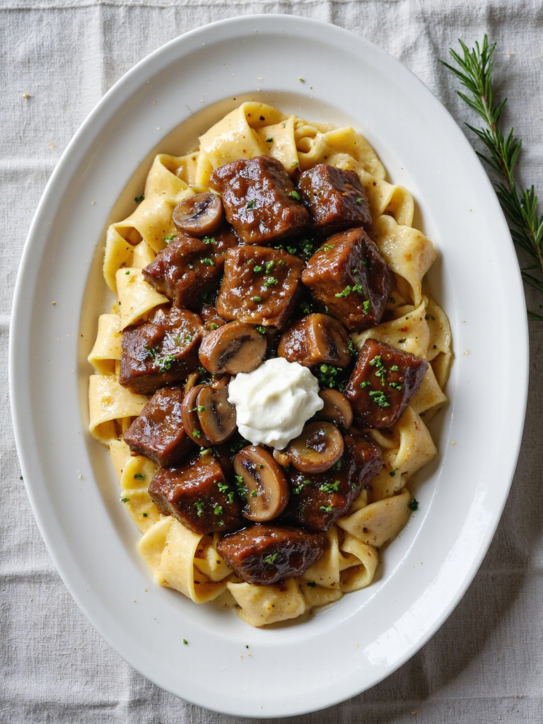 tender beef in rich gravy