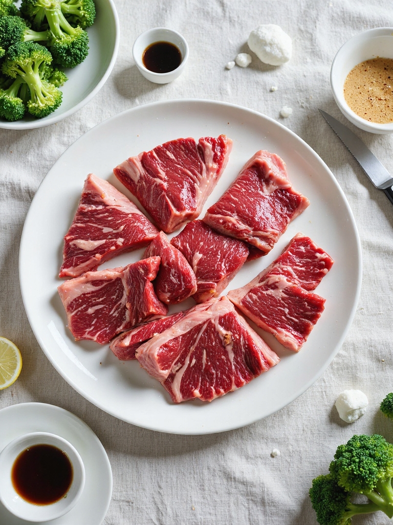 thinly sliced well marbled beef