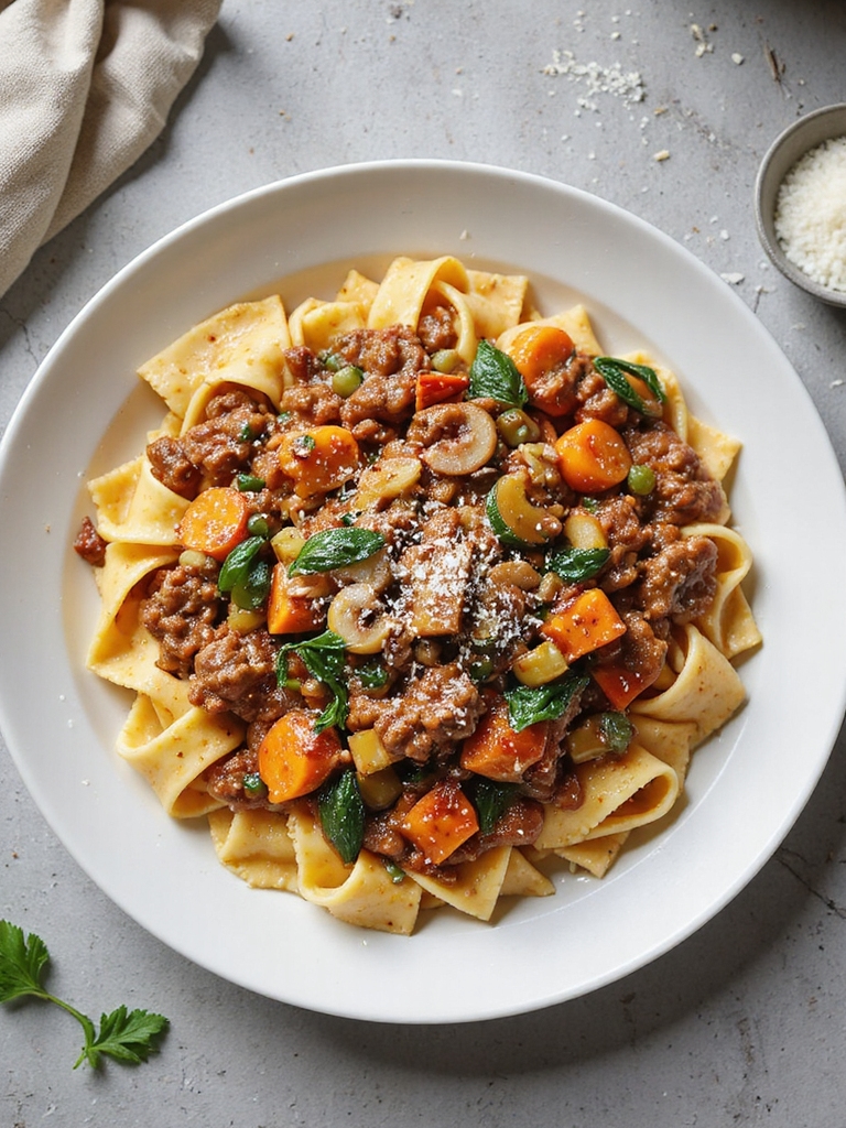 vegetable packed slow simmered beef ragu
