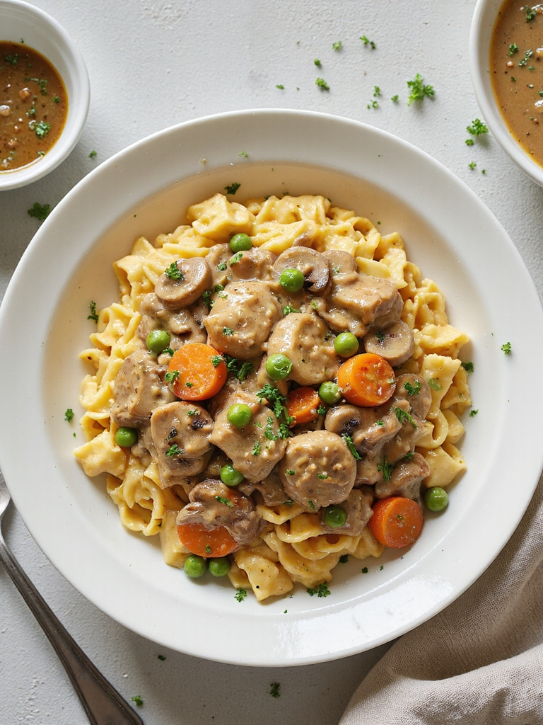 veggie forward creamy slow cooked stroganoff