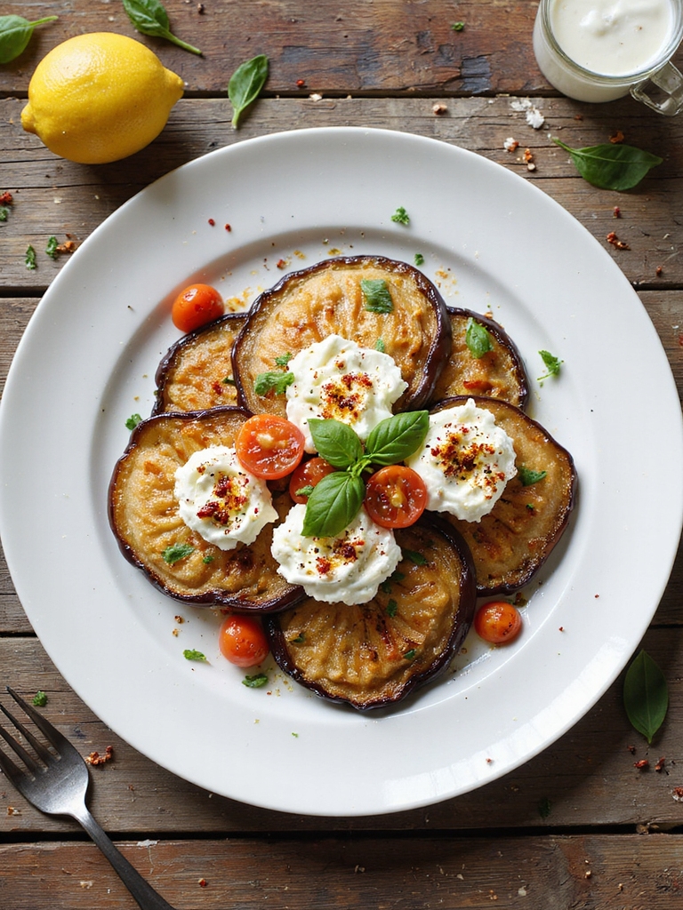 air fried eggplant stacked appetizer