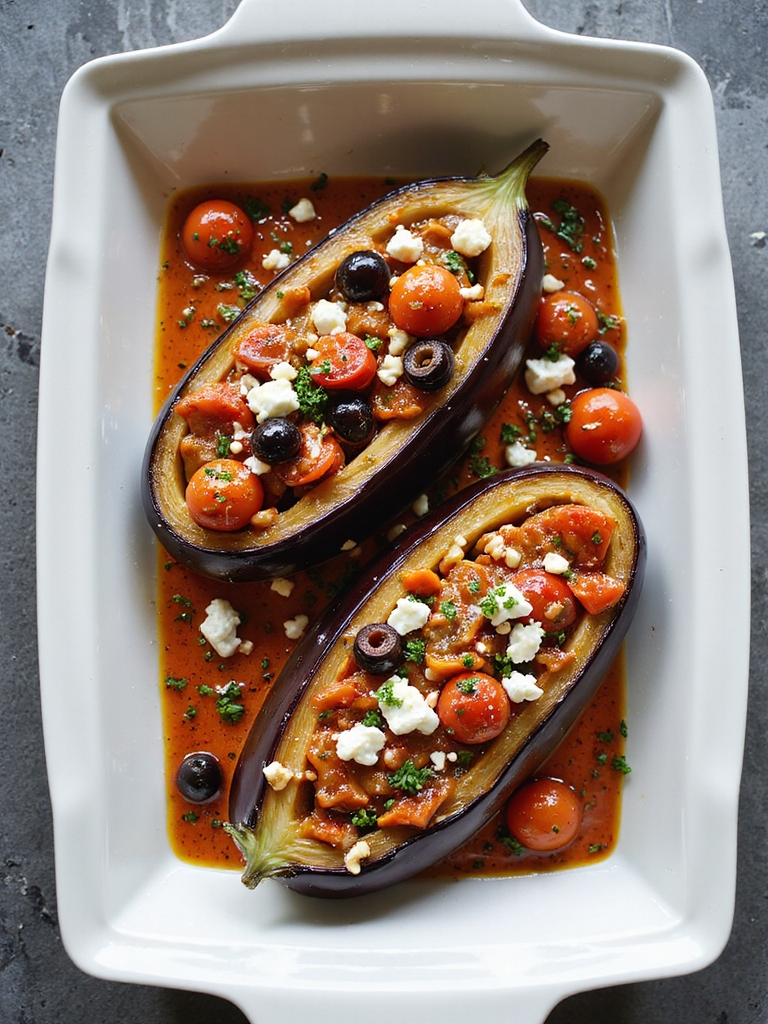air fried mediterranean eggplant boats