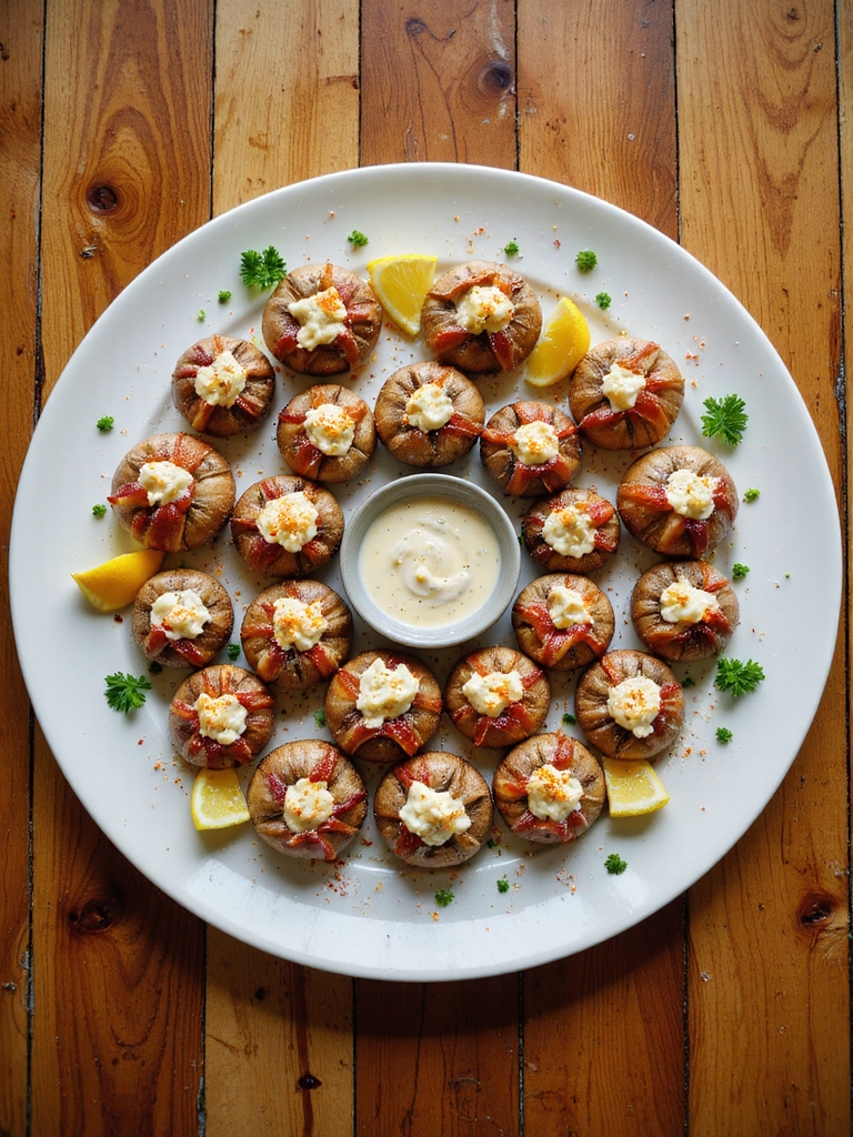 bacon wrapped crab stuffed mushrooms