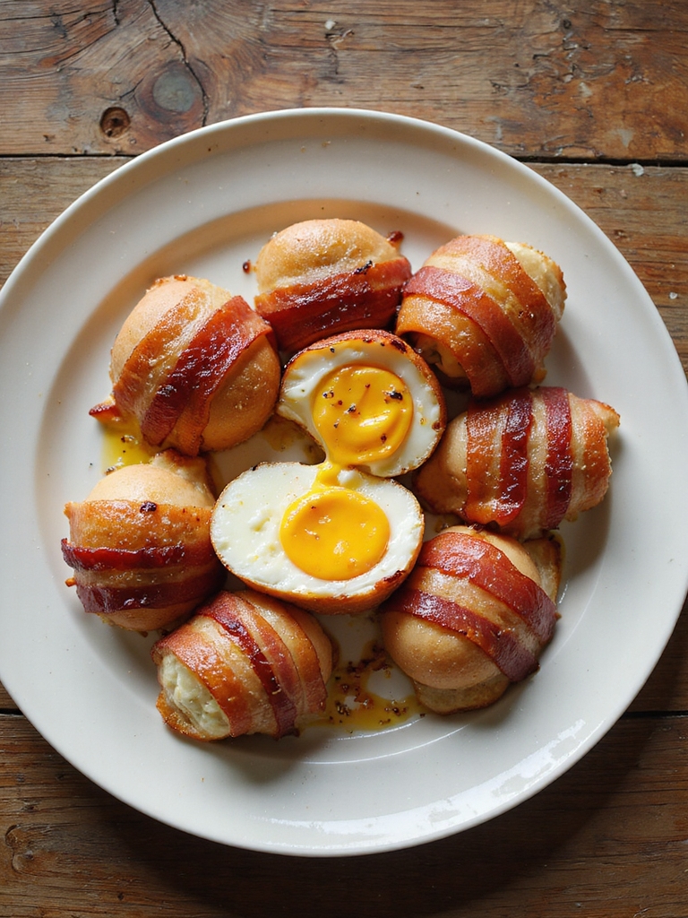 bacon wrapped custardy egg bombs