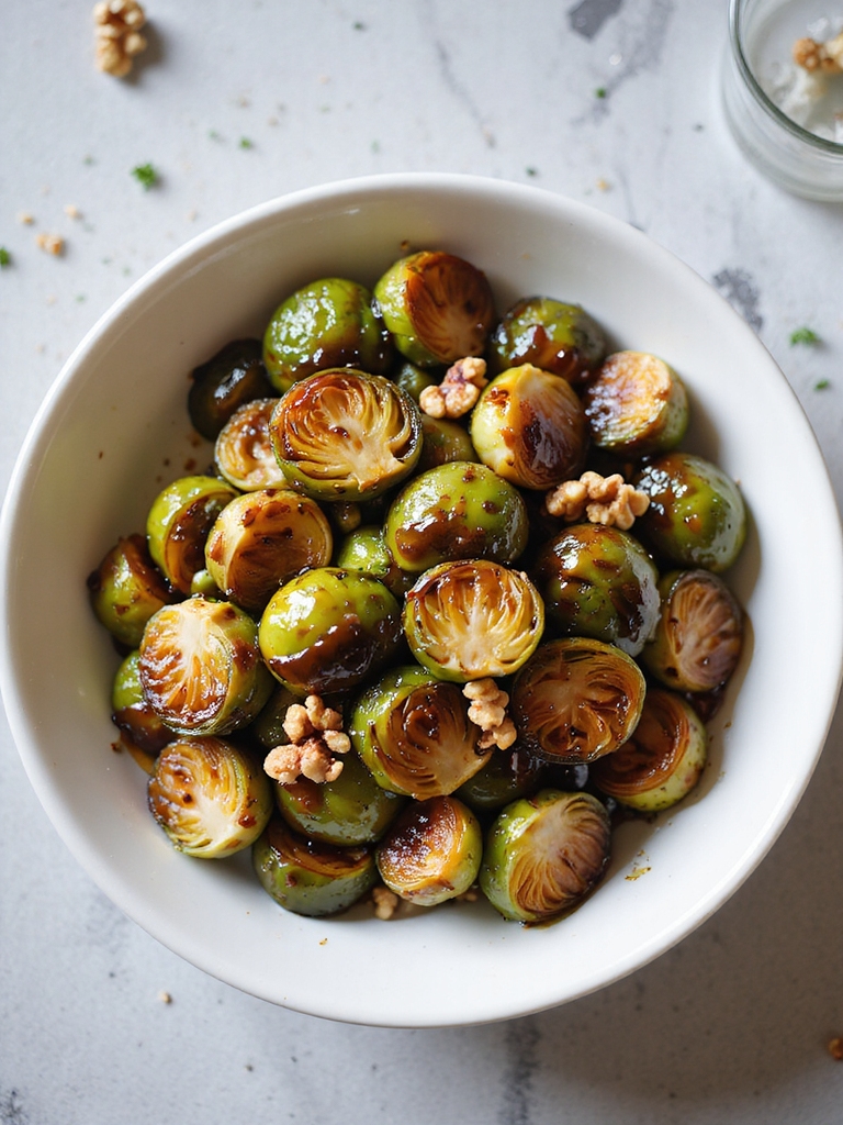 balsamic honey glazed air fried sprouts