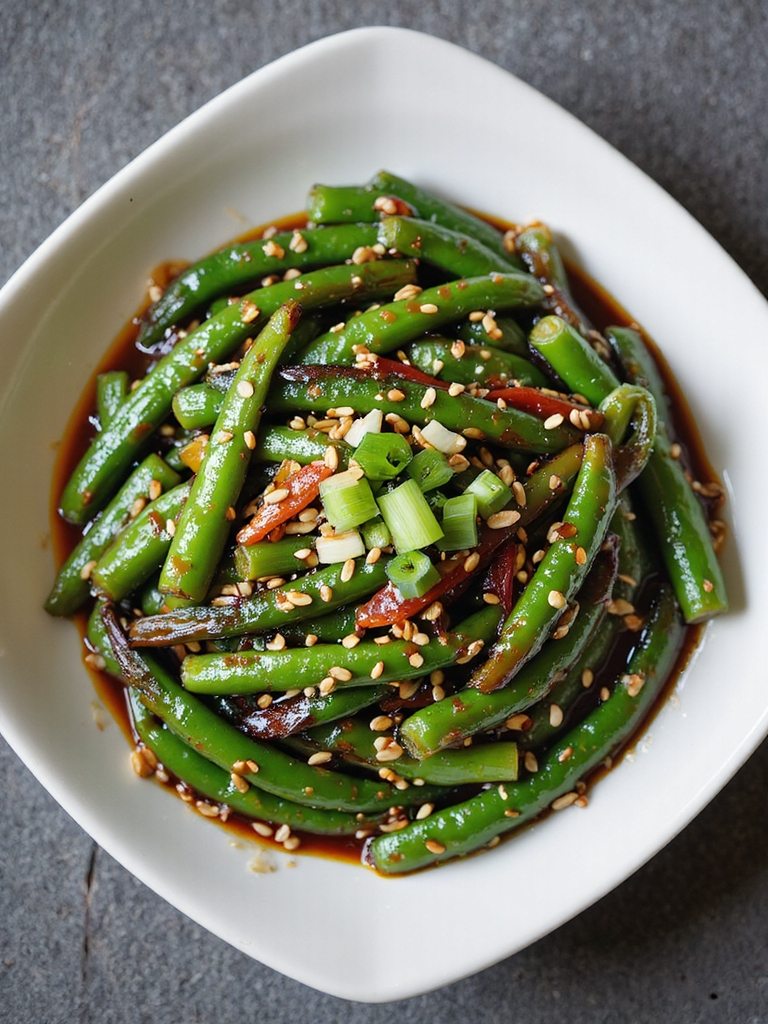 blistered spicy garlic green beans