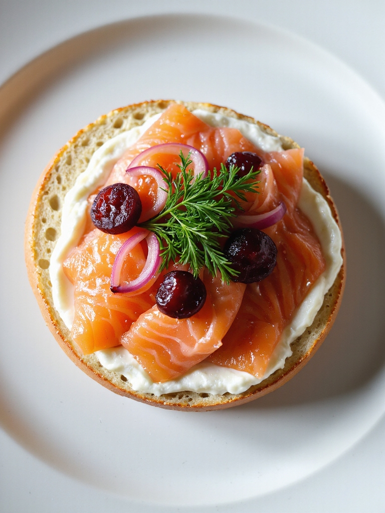 bright beet pickled smoked salmon bagels