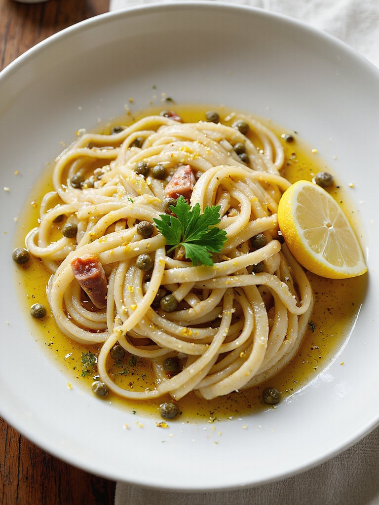 bright briny lemony anchovy linguine