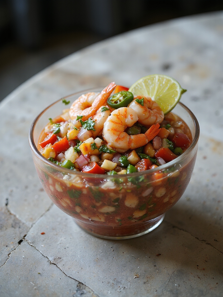 bright chilled pico de gallo shrimp