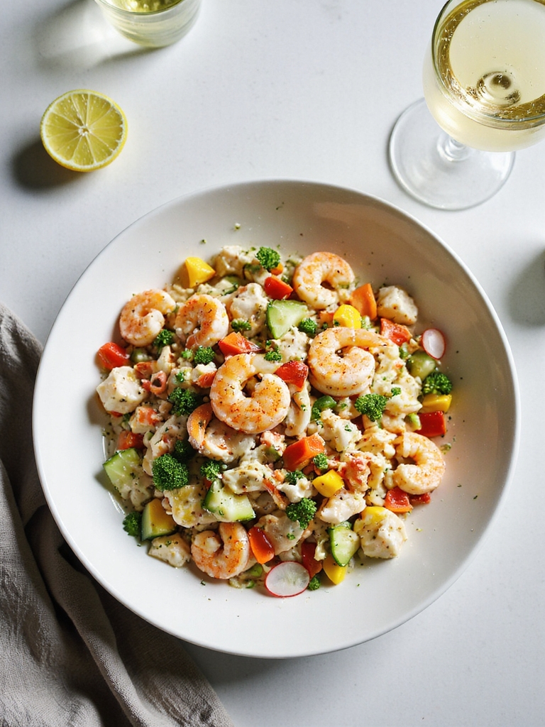 bright chilled seafood pasta salad