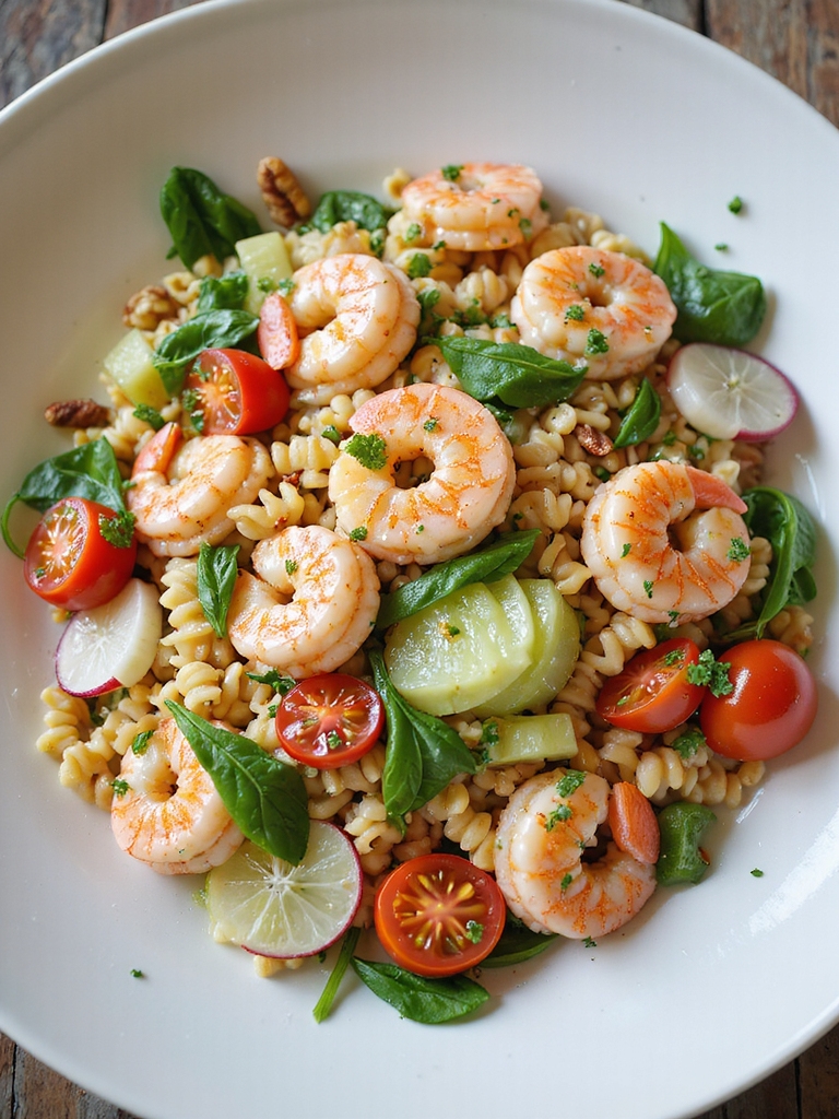 bright chilled seafood pasta salad