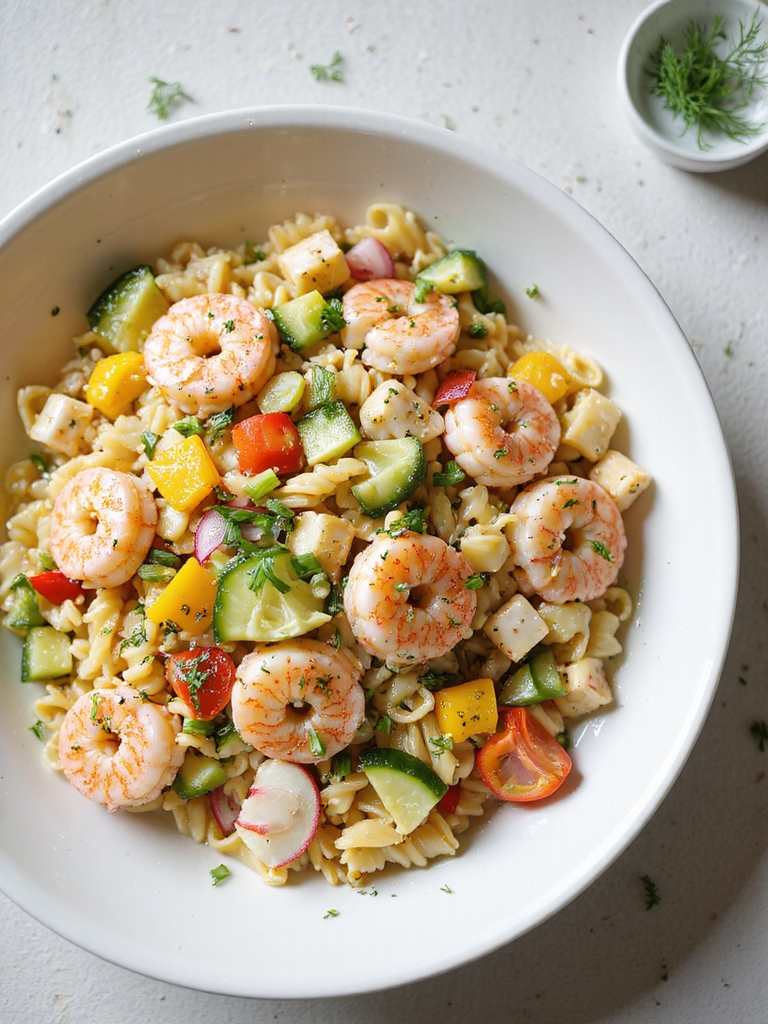 bright citrus seafood pasta salad