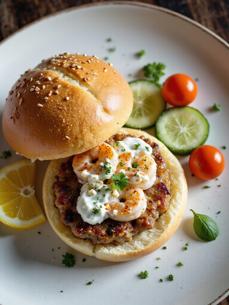 bright herb forward shrimp burgers