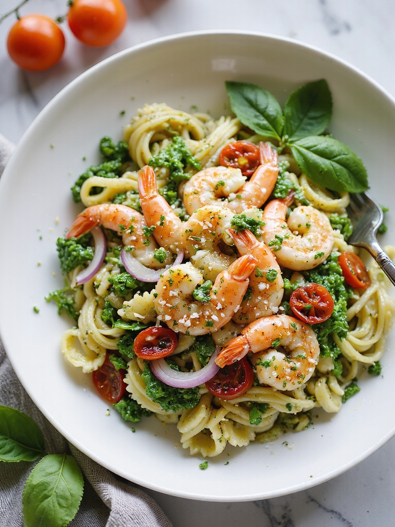 bright herby pesto shrimp salad