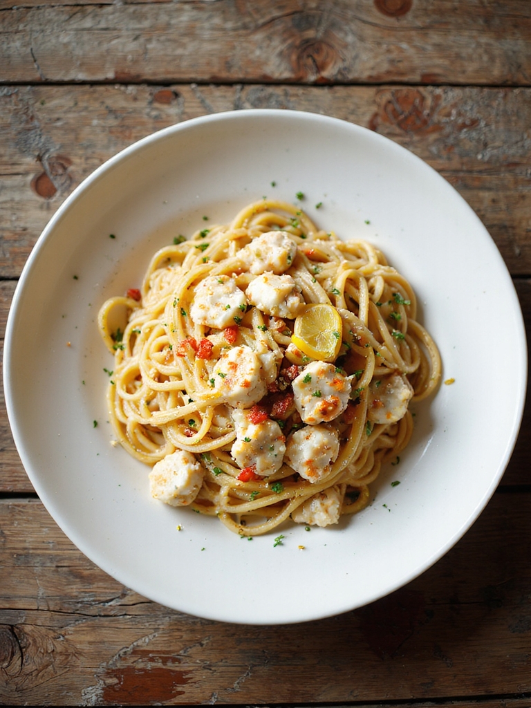 bright lemon garlic crab spaghetti