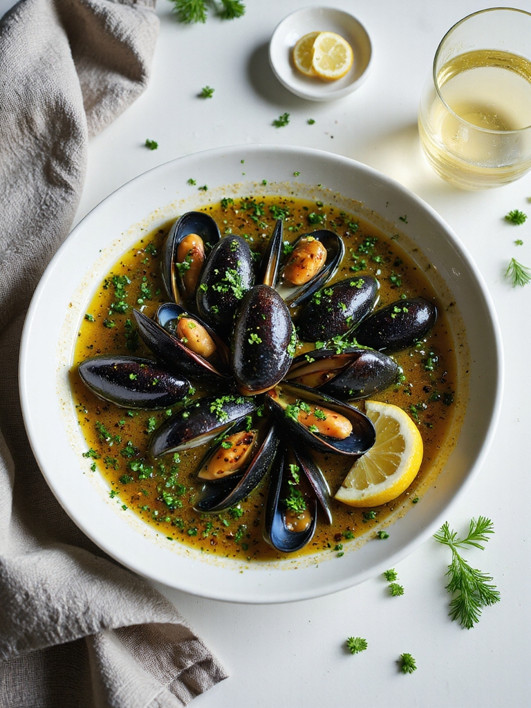 bright lemon herb steamed mussels