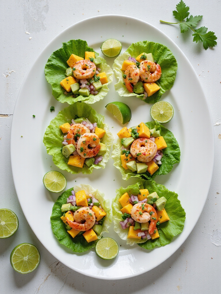 bright mango avocado seared shrimp