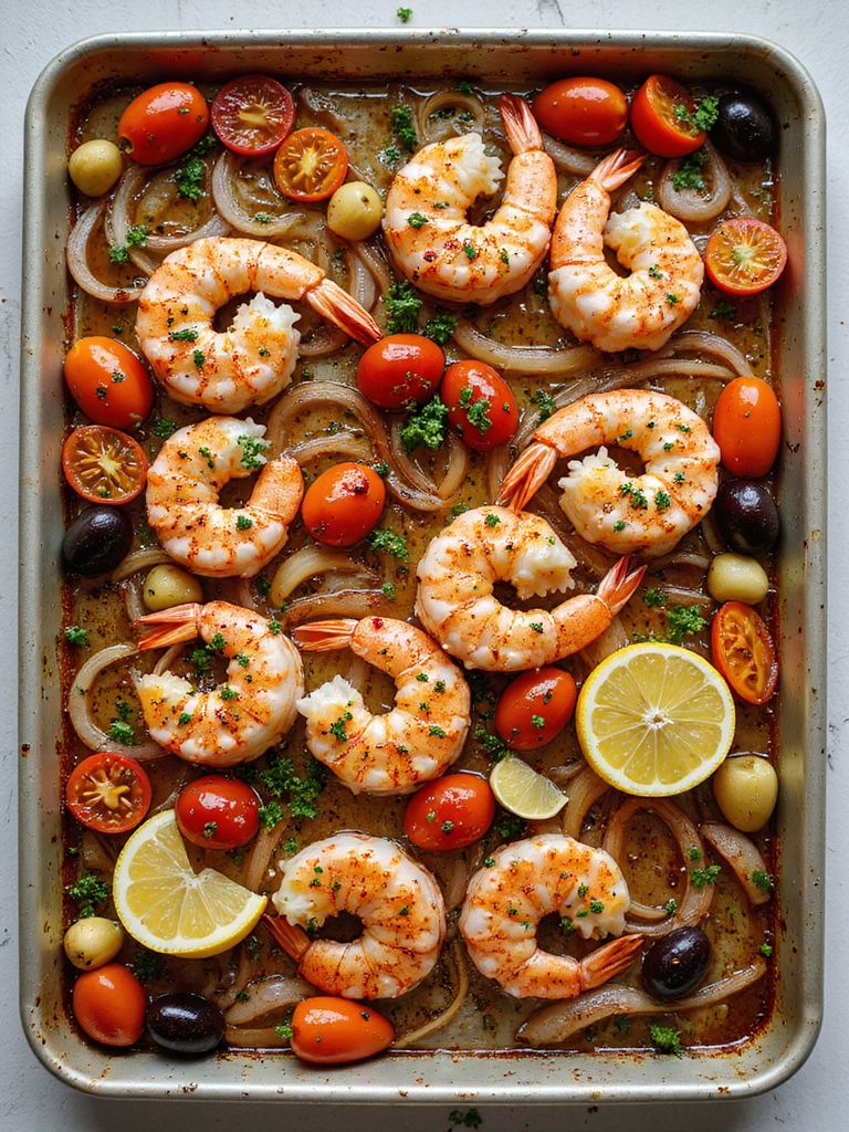 bright mediterranean sheet pan shrimp