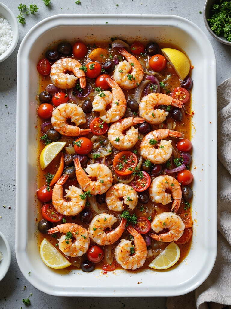 bright mediterranean shrimp bake