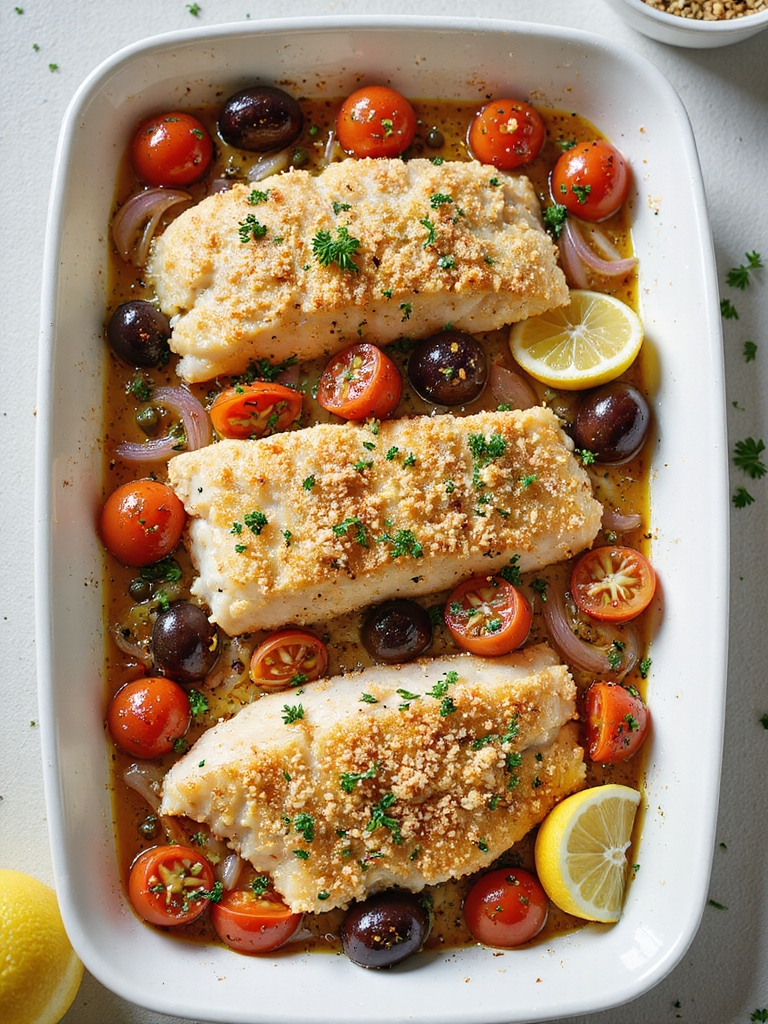 bright rustic mediterranean fish bake