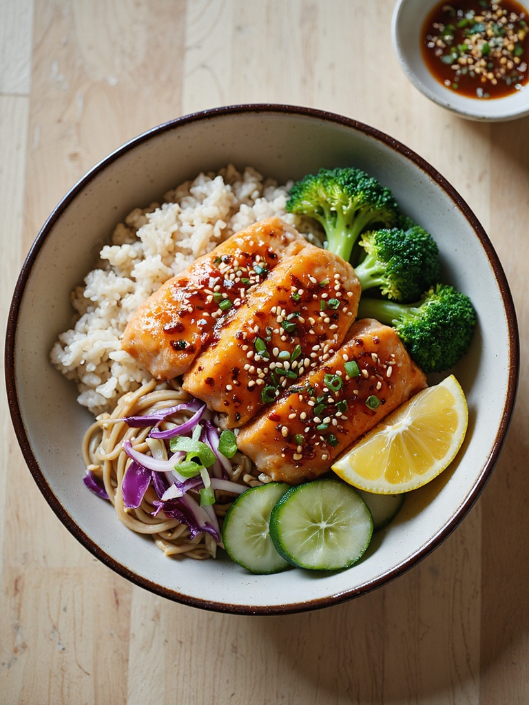 bright savory balanced salmon bowl