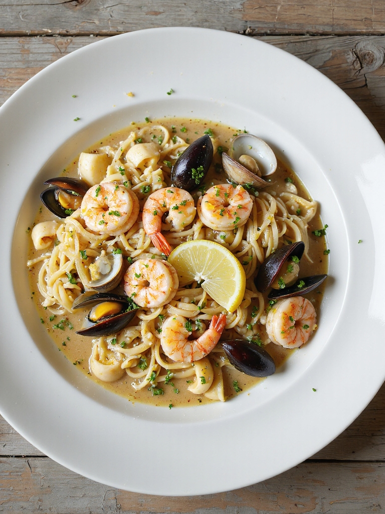 briny shellfish lemon herb linguine