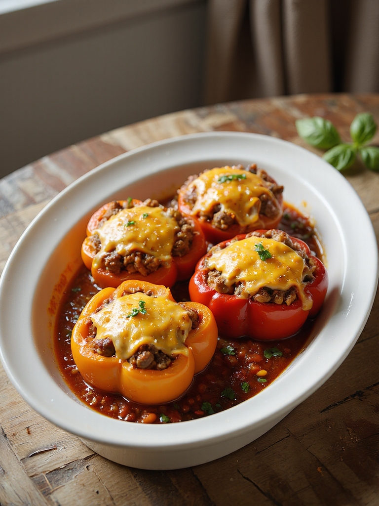bubbly cheesy oven baked stuffed peppers