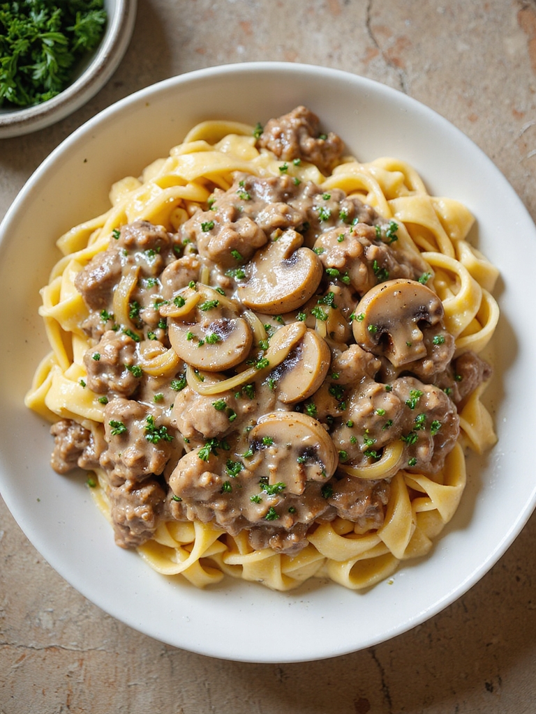 budget friendly creamy ground stroganoff