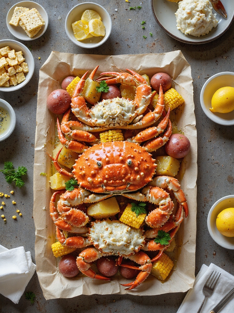 butter poached crab boil staging