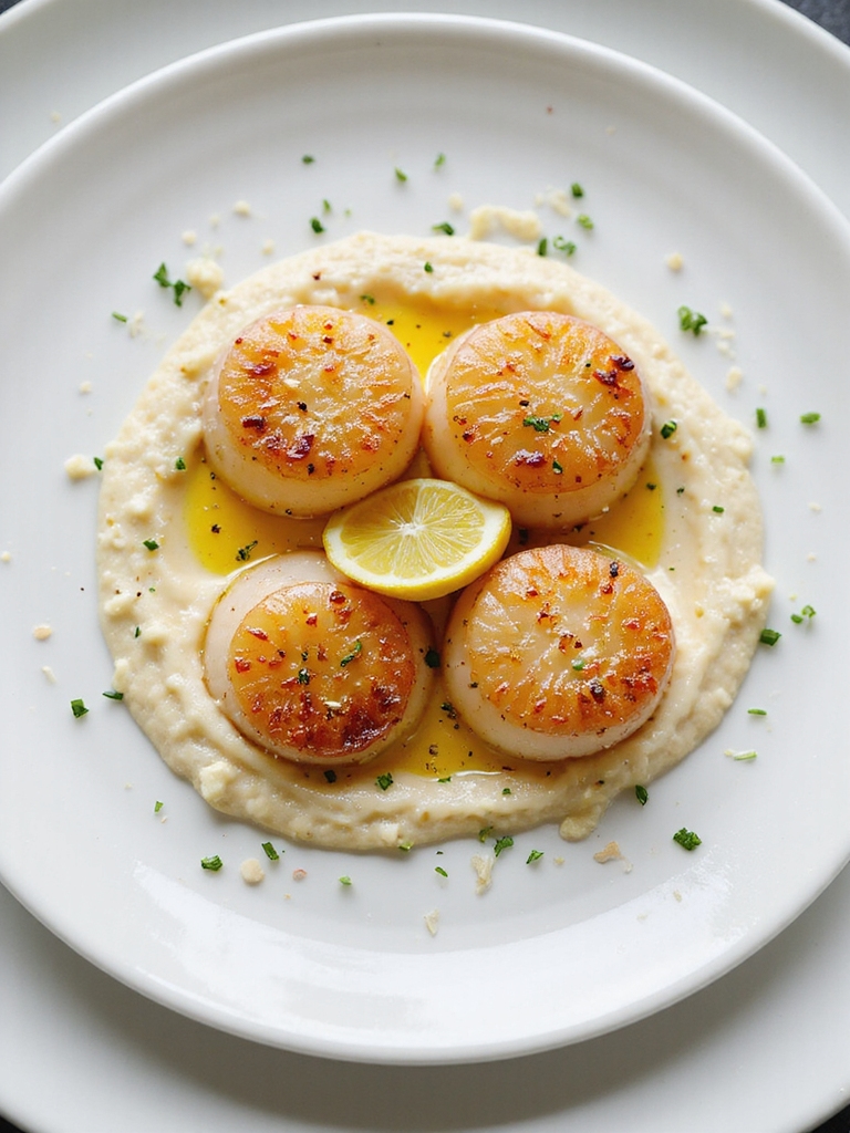 butter poached scallops parmesan cauliflower