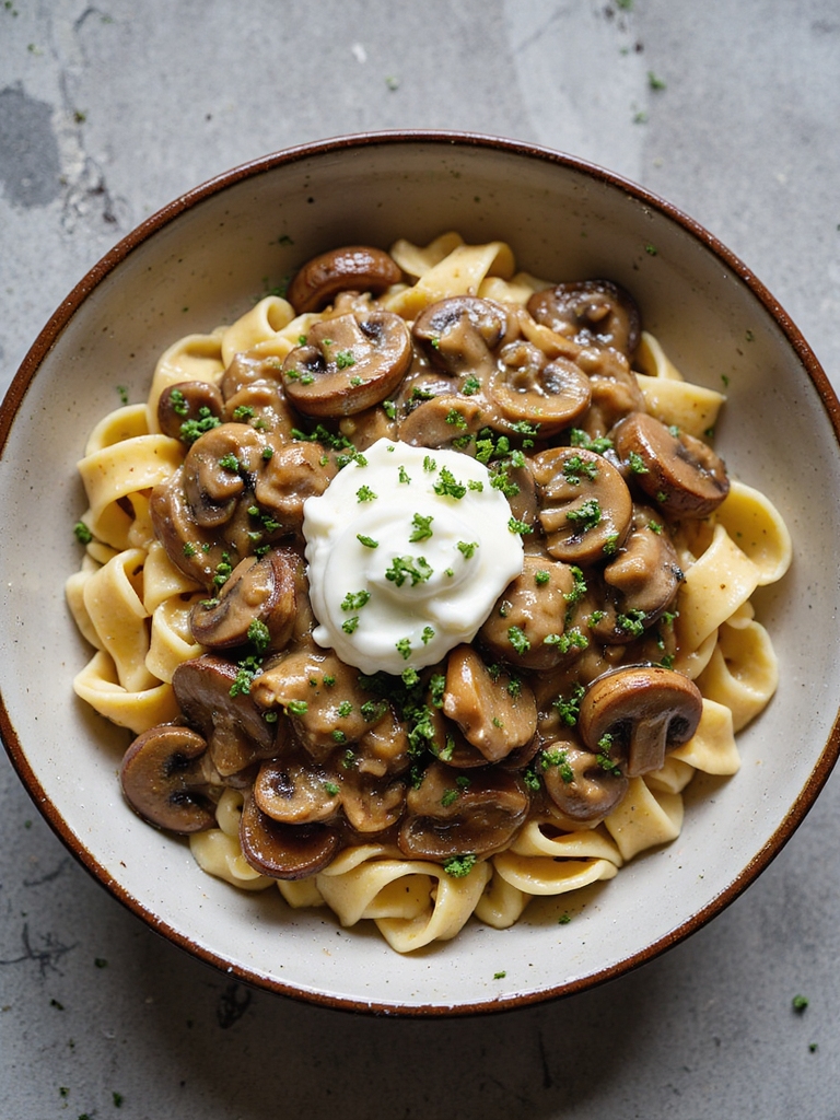 caramelized onions mushroom stroganoff