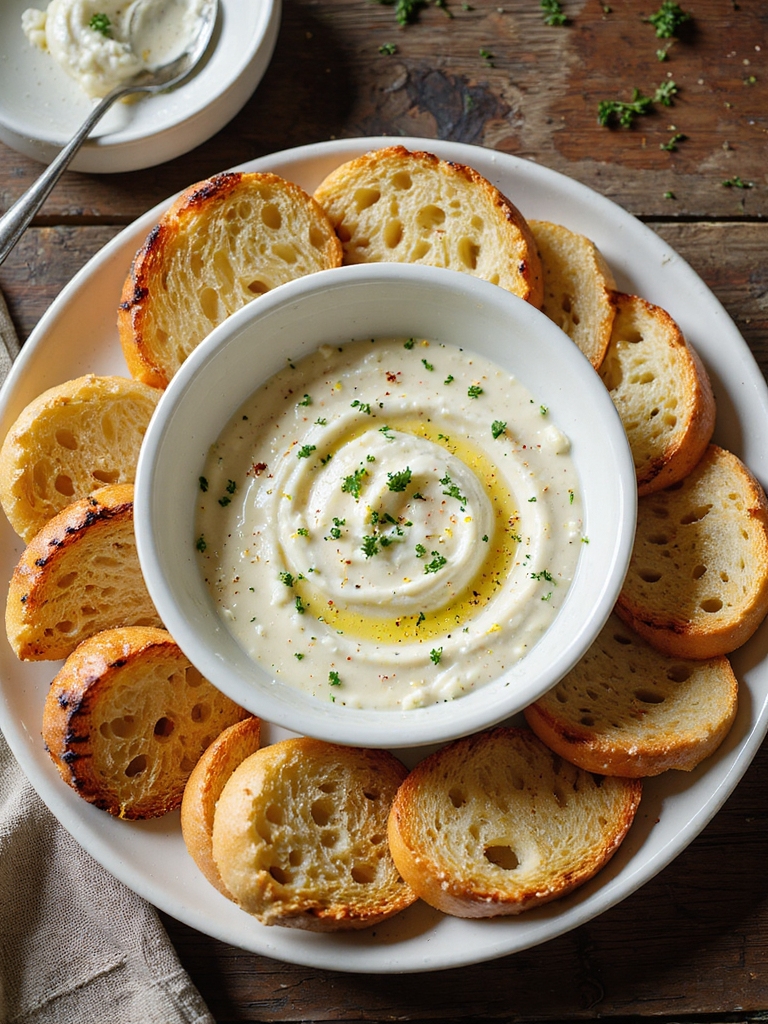 charred baguette with lemon garlic aioli