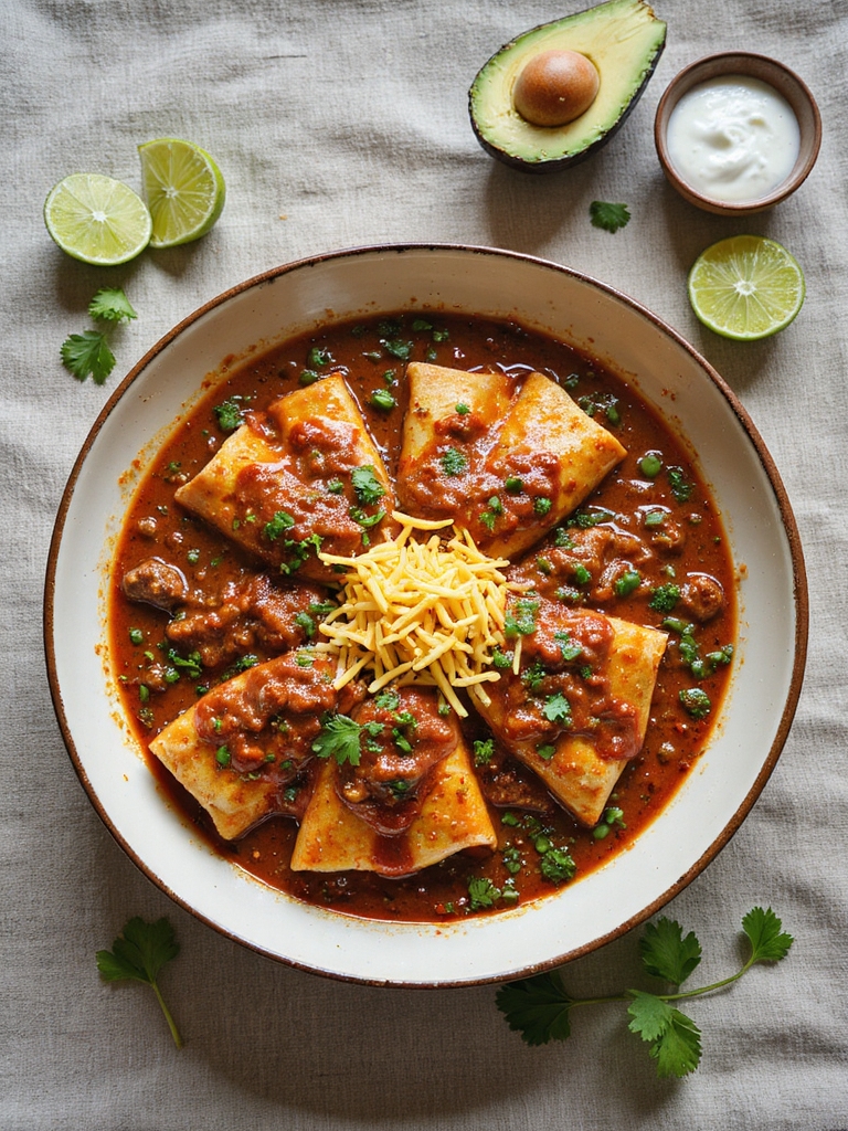 cheesy beef enchiladas with fixings