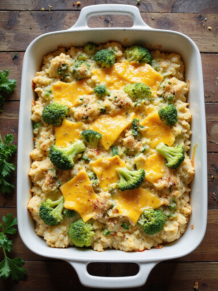 cheesy garlic broccoli rice bake