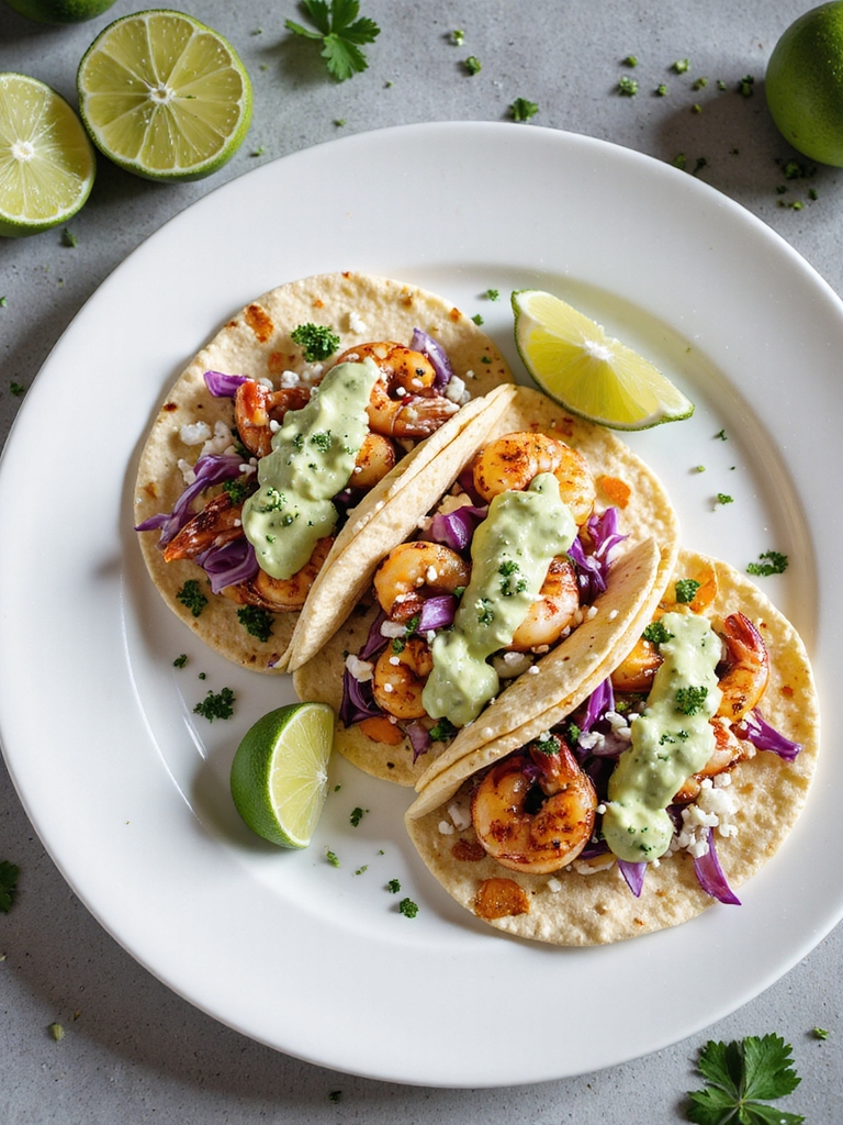 chili lime shrimp tacos with crema