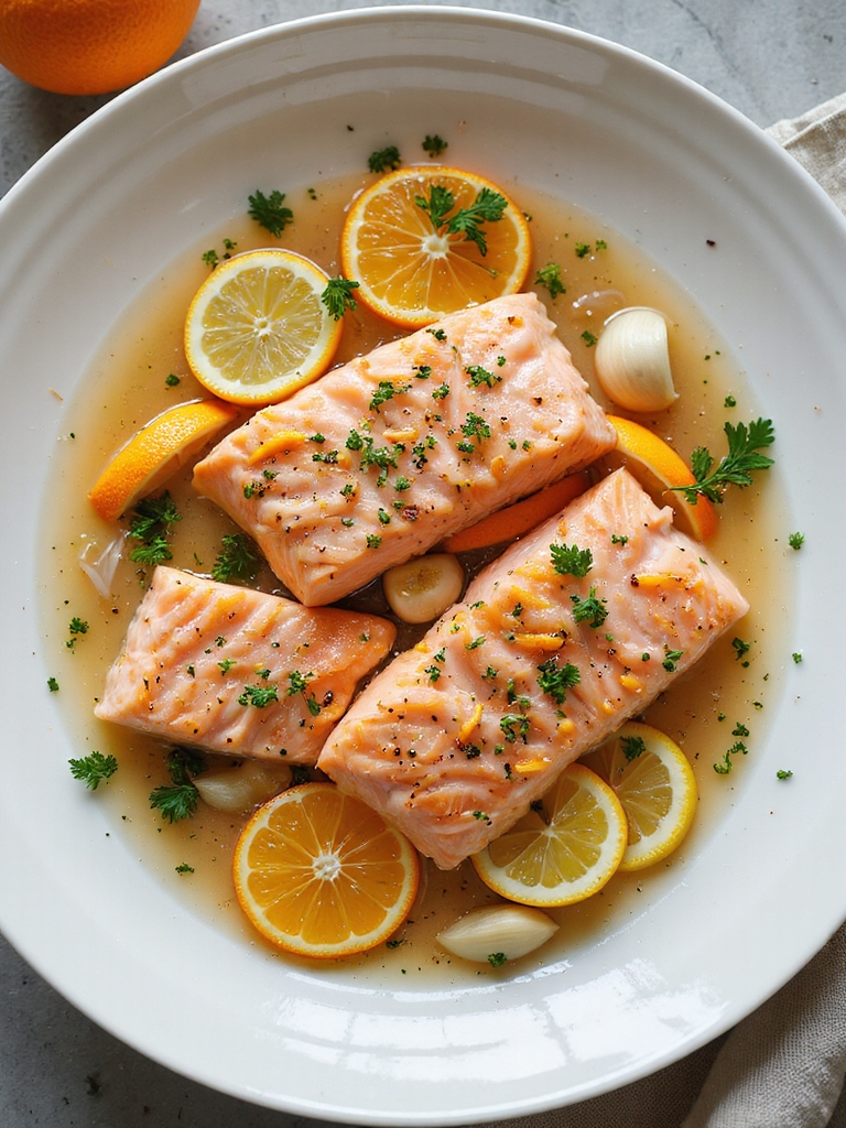 citrus garlic poached salmon herbs