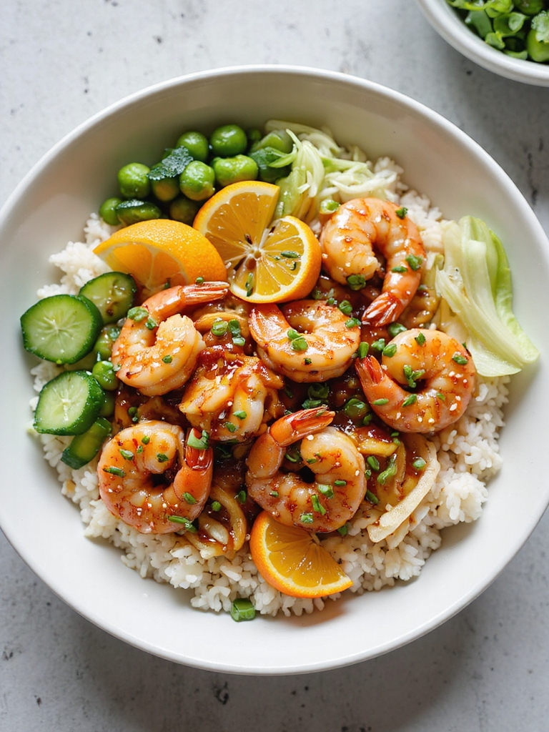 citrus ginger teriyaki shrimp bowl