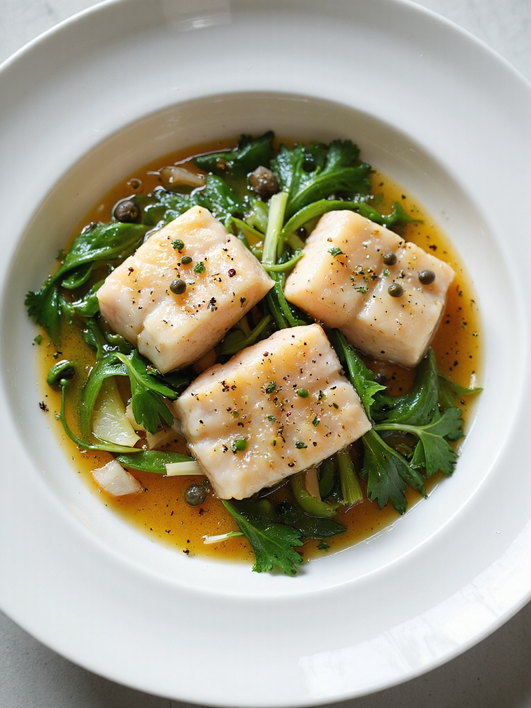 citrus poached cod with arugula