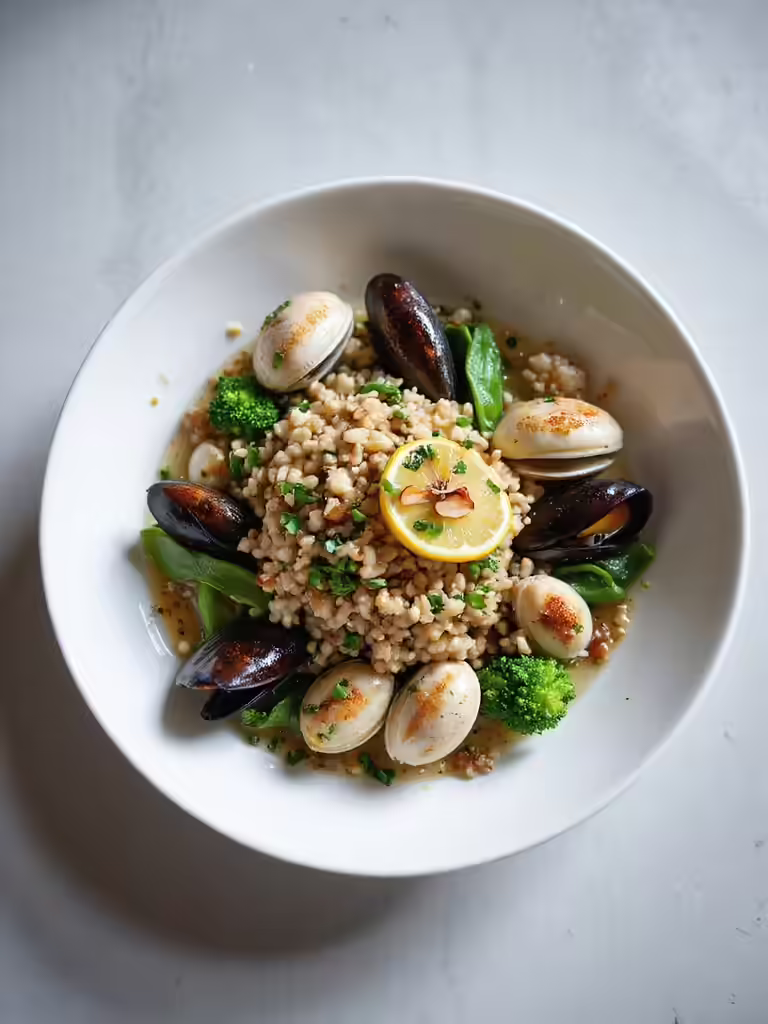 citrus steamed shellfish with grains