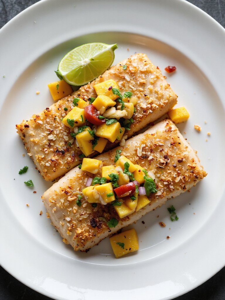coconut crusted mahi mahi with mango