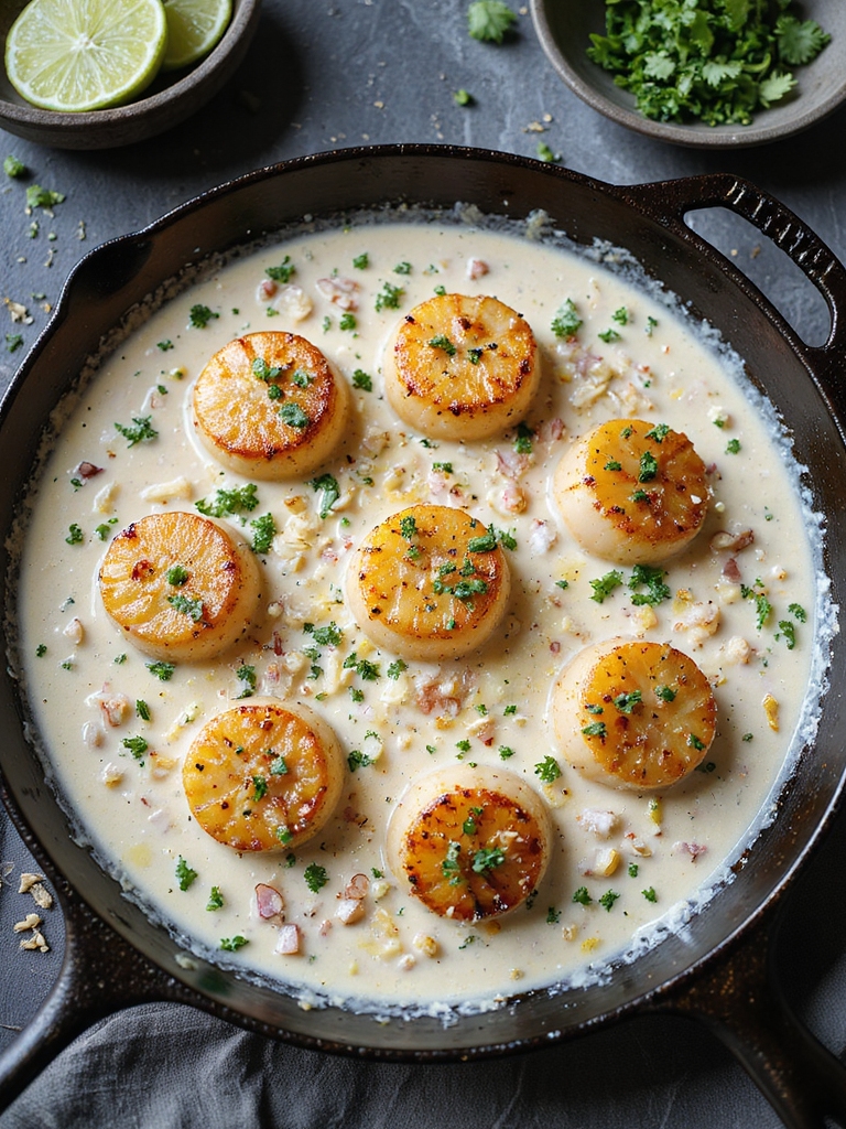 coconut lime seared scallops with cilantro