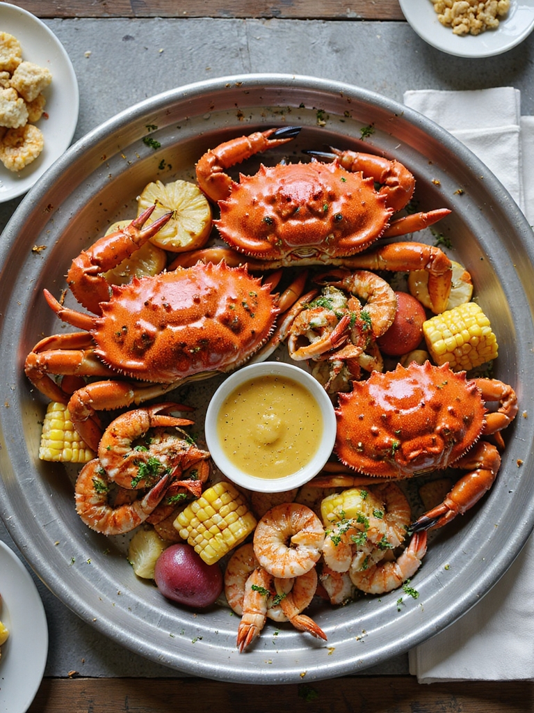 communal spicy buttery seafood feast