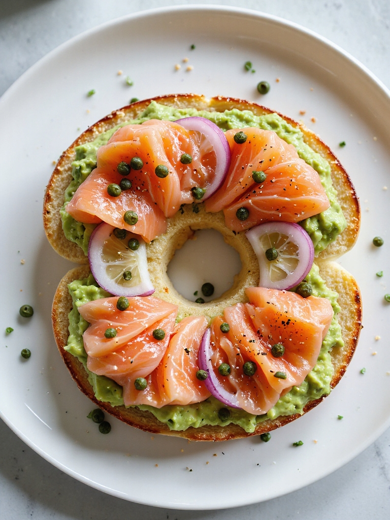 creamy avocado smoked salmon bagel