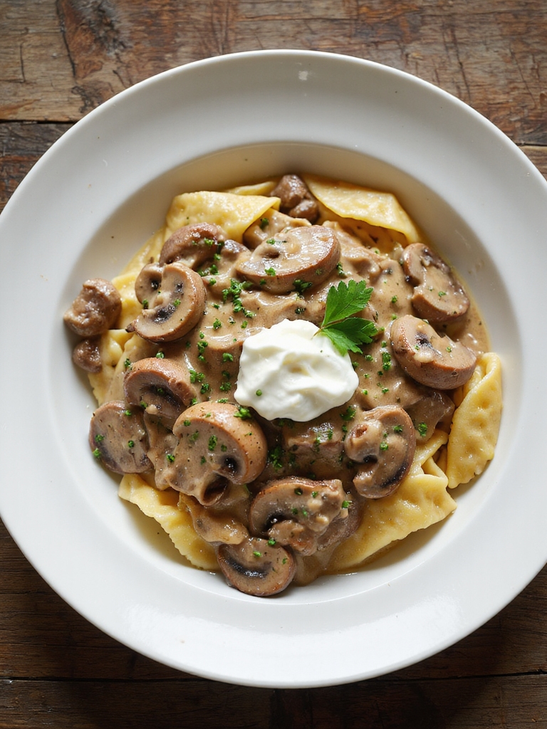 creamy dijon mushroom beef stroganoff