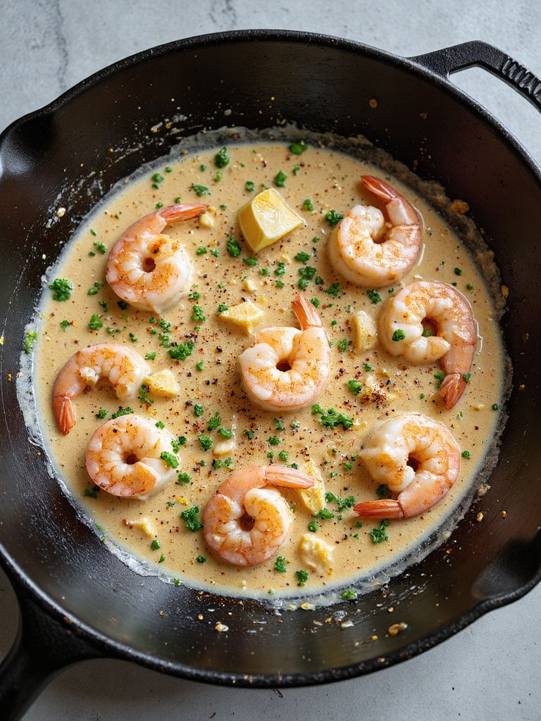 creamy garlic parmesan shrimp skillet