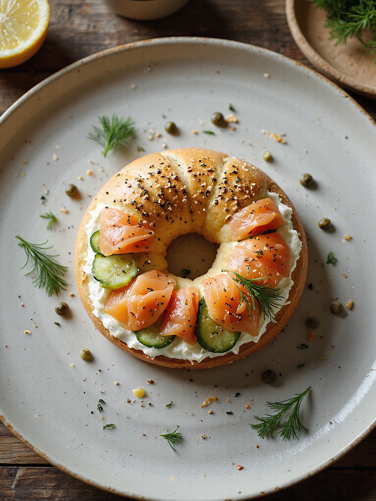 creamy herb cucumber bagel