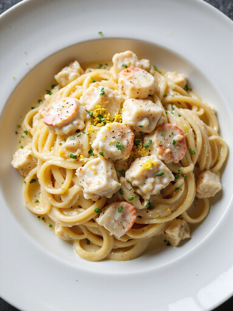 creamy lemon garlic crab linguine